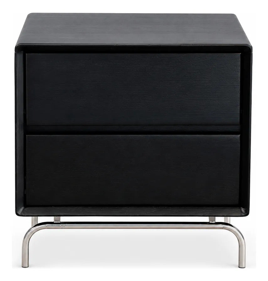 Buró Negro Elegante Con Base Metálica Cromada Moderno