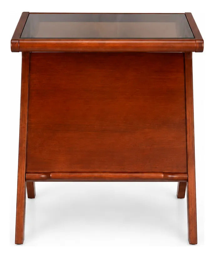 Mesa Auxiliar Moderna De Madera Con Cubierta De Vidrio