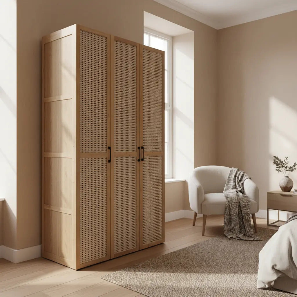 Clóset Armario De Bambú 3 Puertas Ratán Rejilla Ventilado