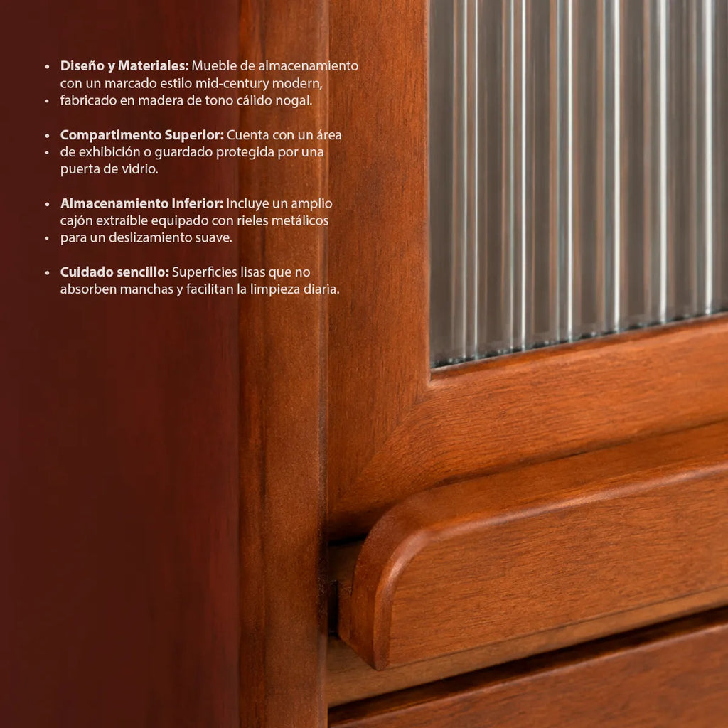 Bar Cabinet Vintage De Madera Puerta Cristal Cajón Moderna