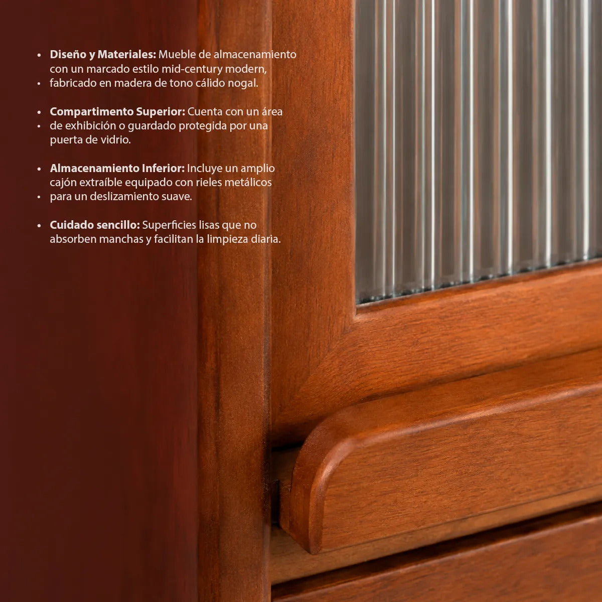 Bar Cabinet Vintage De Madera Puerta Cristal Cajón Moderna