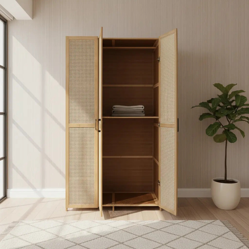 Clóset Armario De Bambú 3 Puertas Ratán Rejilla Ventilado
