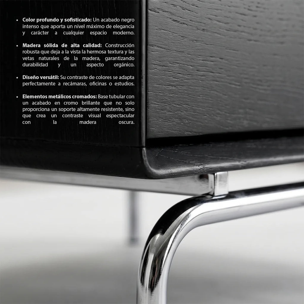 Buró Negro Elegante Con Base Metálica Cromada Moderno