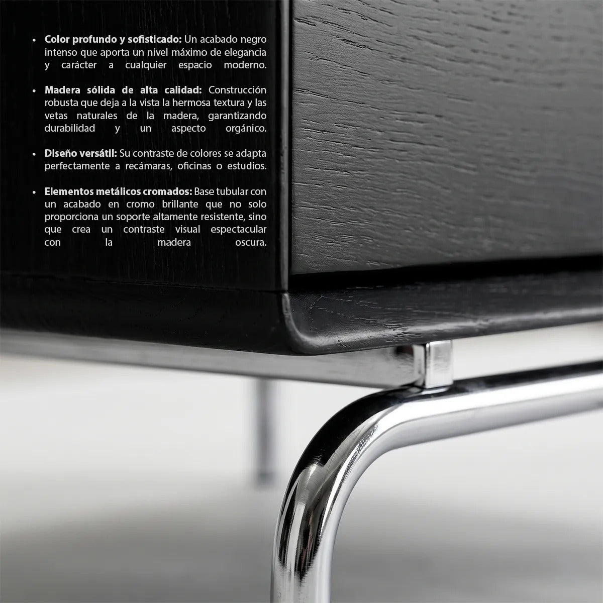 Buró Negro Elegante Con Base Metálica Cromada Moderno