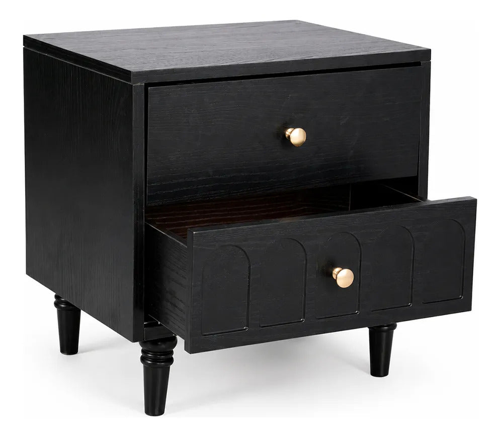Buró Vintage De Madera Negra Con Cajones Retro Mesa De Noche