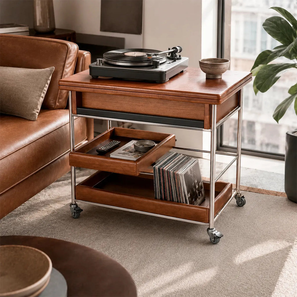 Mesa De Madera Plegable Auxiliar Ruedas Tornamesa Moderna