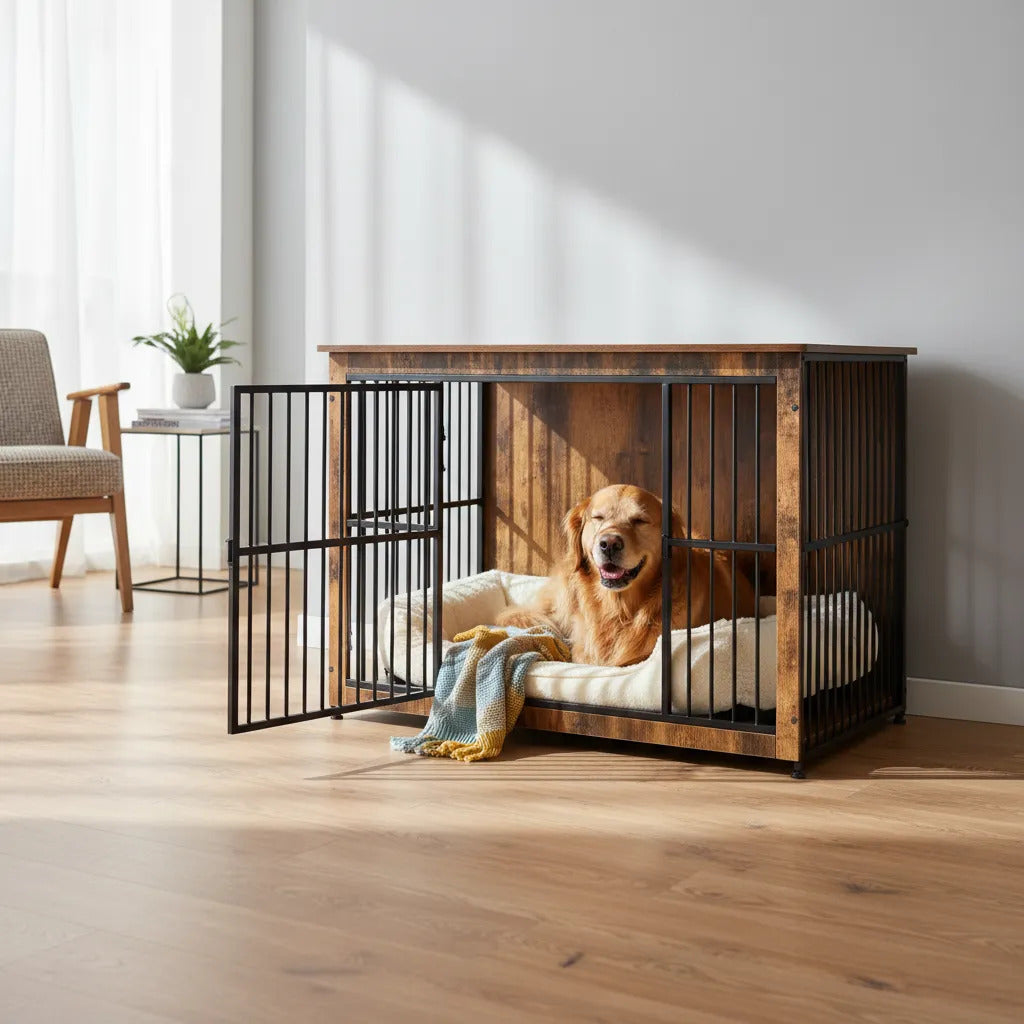 Mueble Jaula Para Perro Madera Metal Estilo Industrial