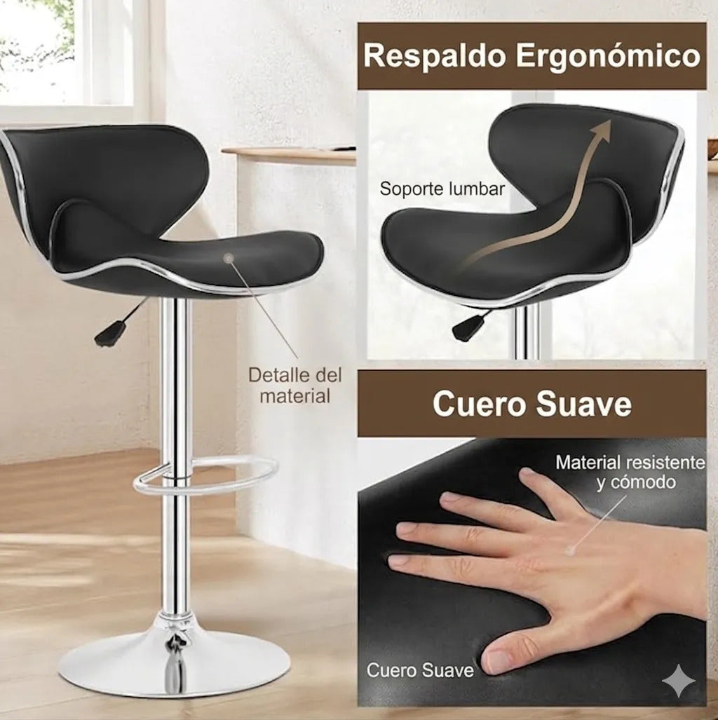 Set De 2 Bancos Barra Cocina Regulable Base Negro Moderno