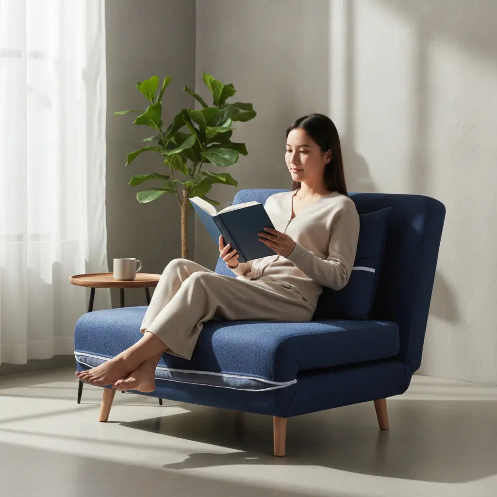 Sofá Cama Individual Plegable Reclinable Con Cojín A Juego
