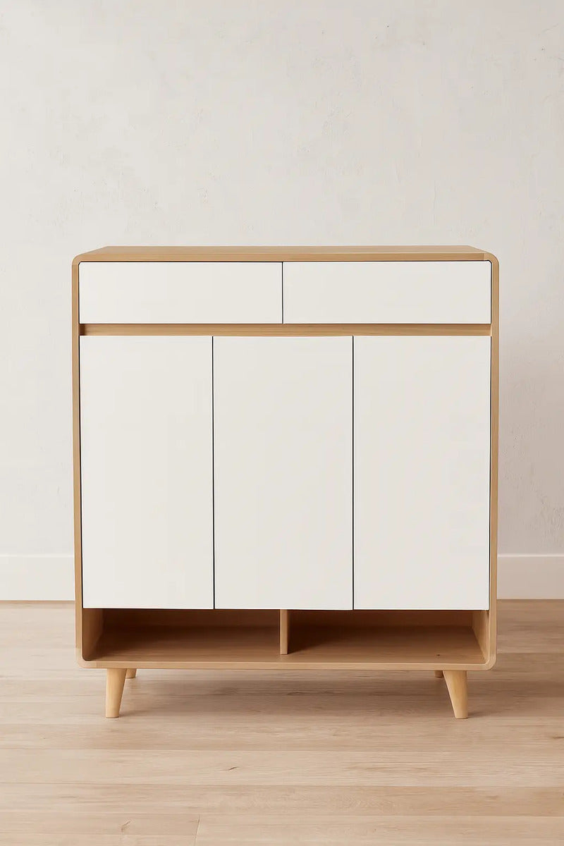 Mueble Zapatero Madera 2 Puertas 2 Cajones Estante Abierto