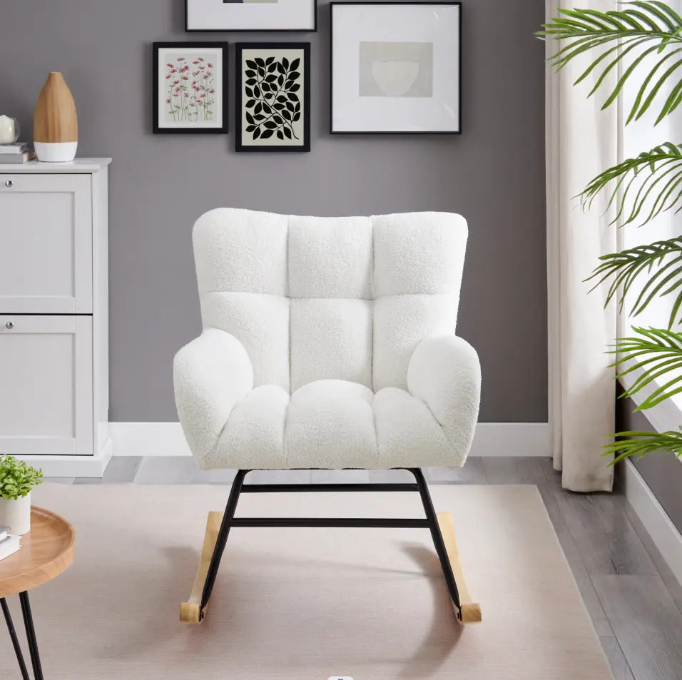 Silla Mecedora Moderna Elegante Tapizado Color Blanco