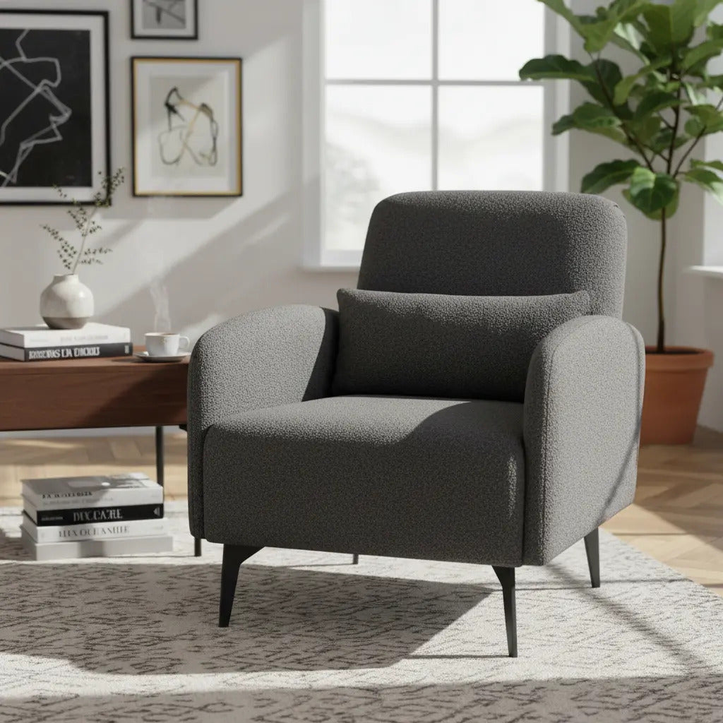 Sillón Individual Moderno Sala Oficina Color Gris Con Cojin
