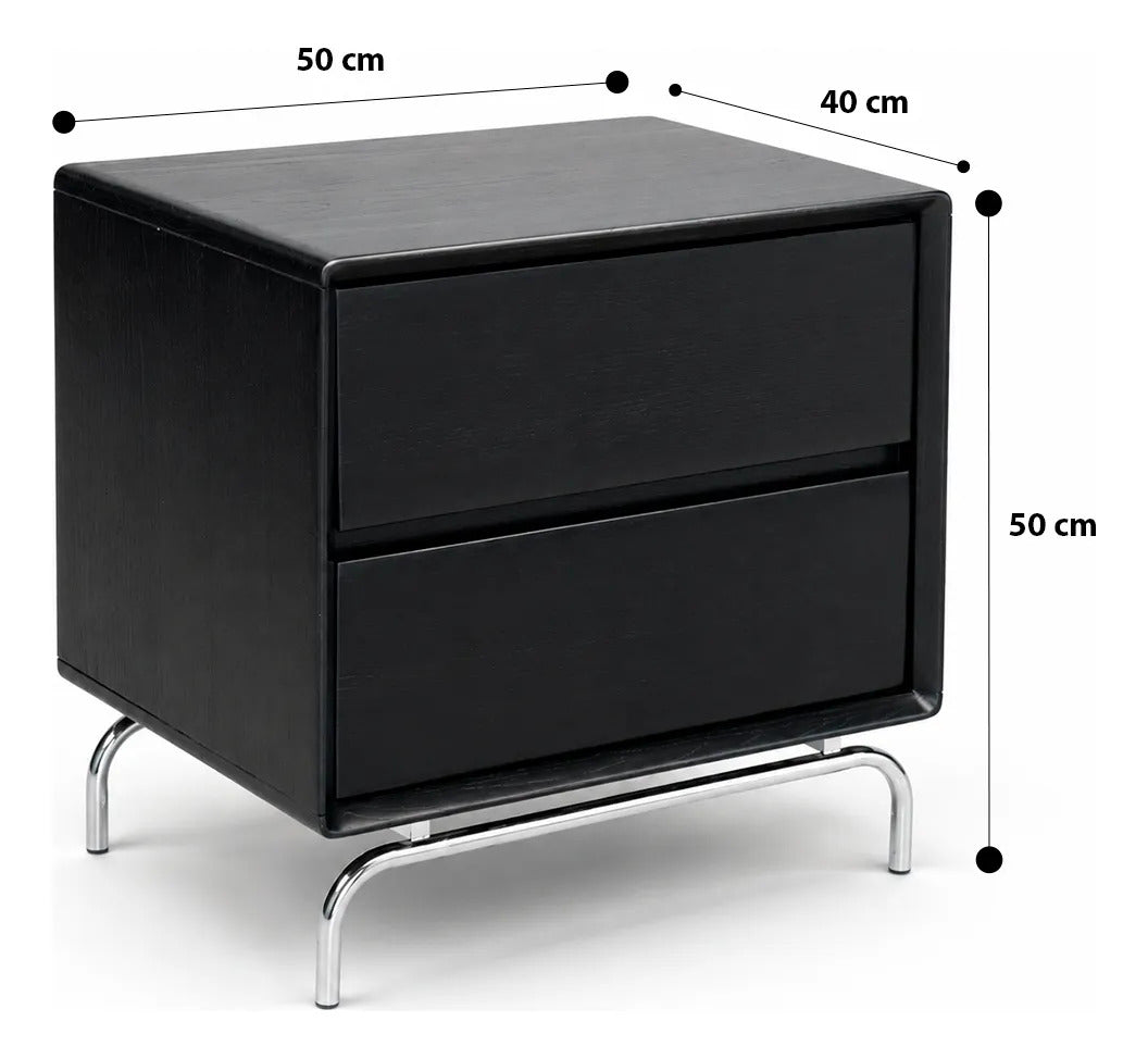 Buró Negro Elegante Con Base Metálica Cromada Moderno