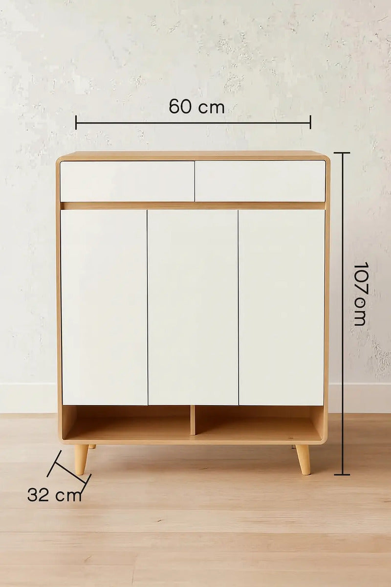 Mueble Zapatero Madera 2 Puertas 2 Cajones Estante Abierto