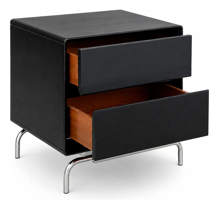 Buró Negro Elegante Con Base Metálica Cromada Moderno