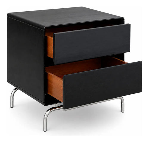Buró Negro Elegante Con Base Metálica Cromada Moderno