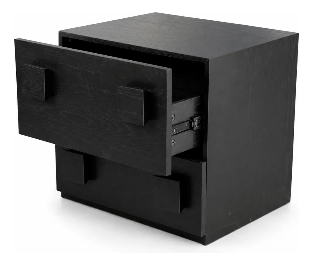 Mesa De Noche Negra Con 2 Cajones Estilo Contemporáneo