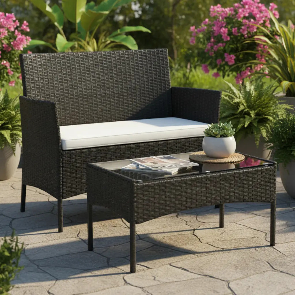 Juego Muebles Jardín Exterior Ratán Sintético 4 Piezas Mesa