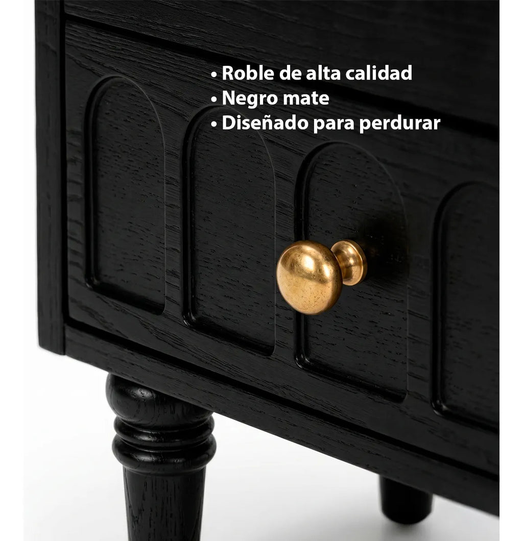 Buró Vintage De Madera Negra Con Cajones Retro Mesa De Noche