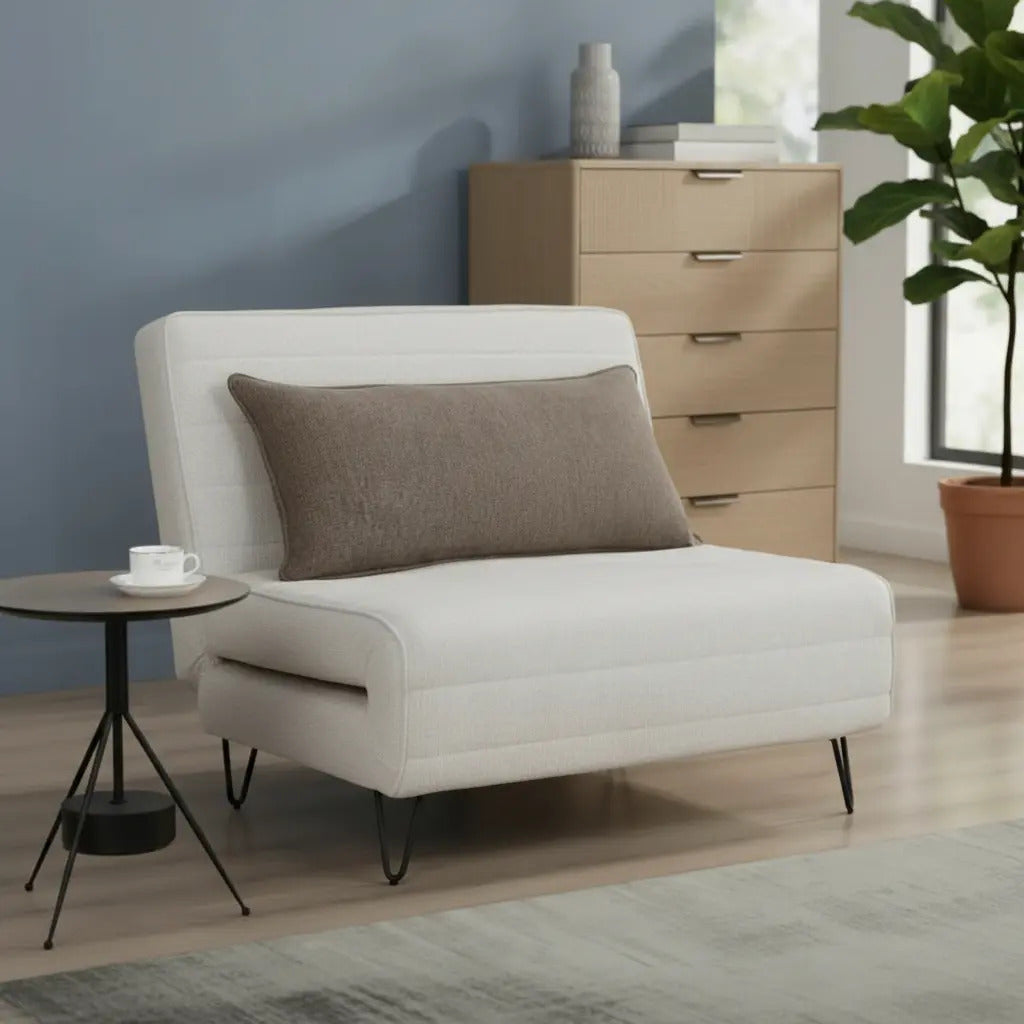 Sofá Cama Reclinable Plegable Individual Blanco Con Cojín