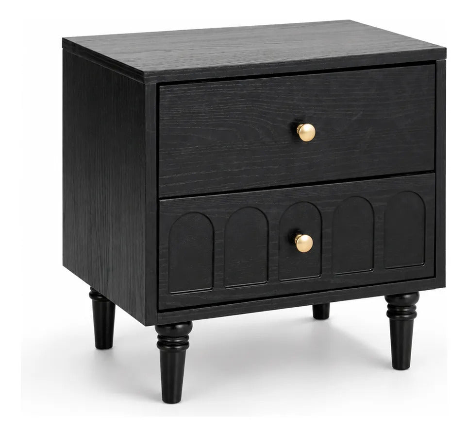 Buró Vintage De Madera Negra Con Cajones Retro Mesa De Noche