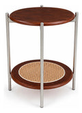 Mesa De Centro Redonda Madera Dos Niveles Tejido Pvc Chica