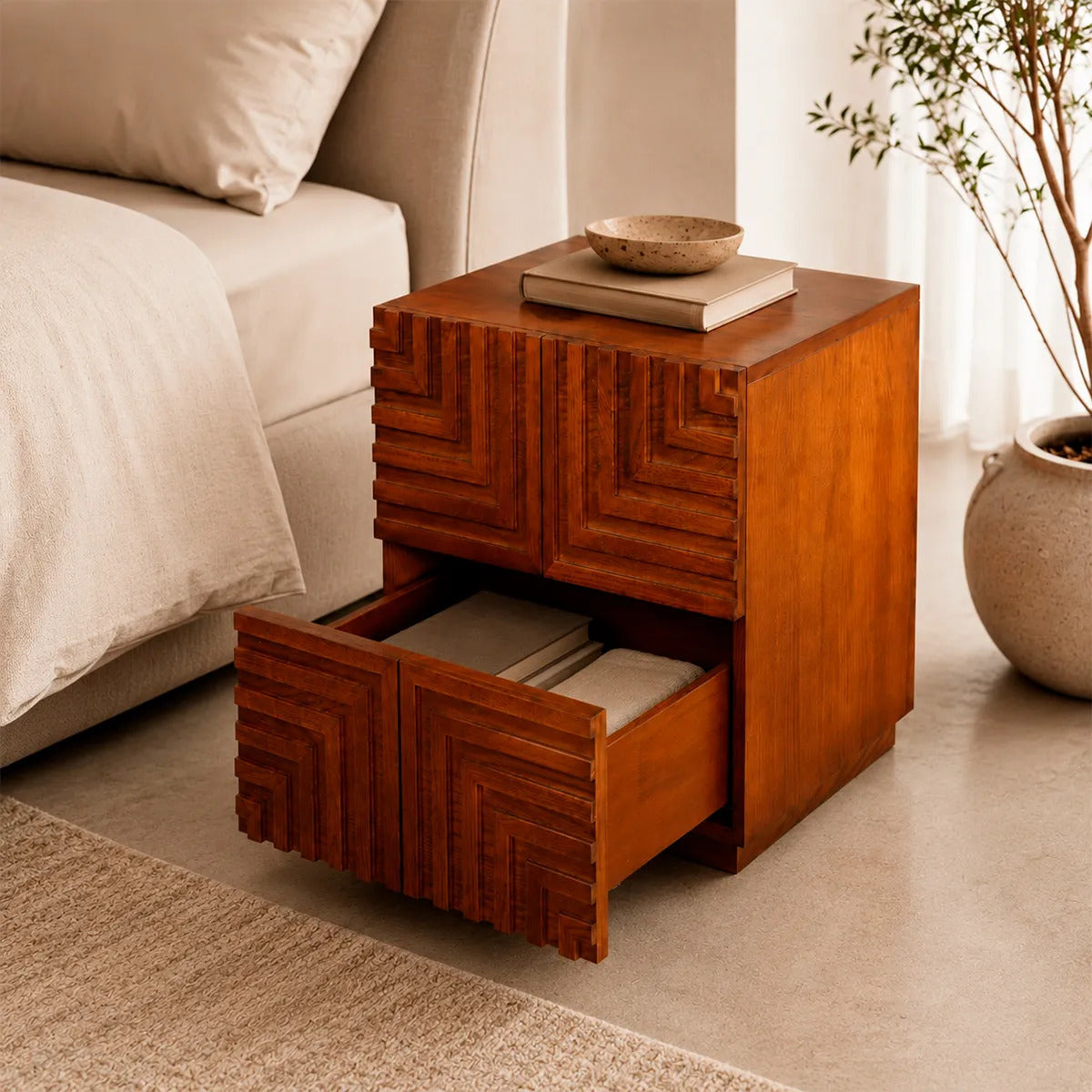 Buró Mesa De Noche Contemporáneo Moderno Madera Dos Cajones