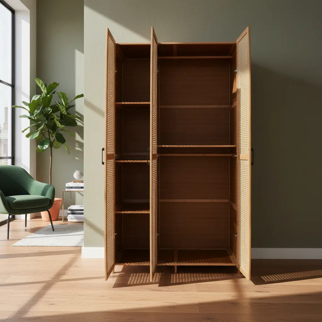 Clóset Armario De Bambú 3 Puertas Ratán Rejilla Ventilado