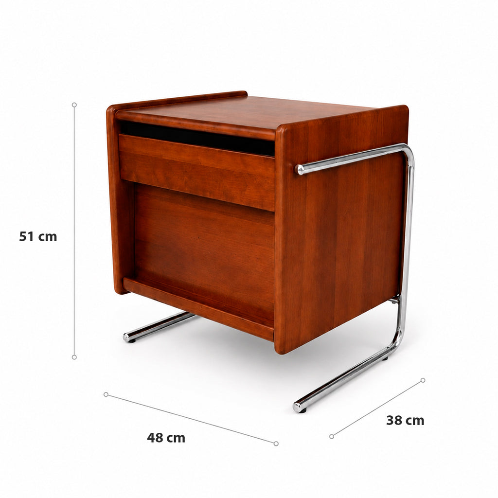 Mesita de Noche de Madera Maciza con Patas Metálicas y Repisa Abierta, Mesa Auxiliar para Recámara y Sala